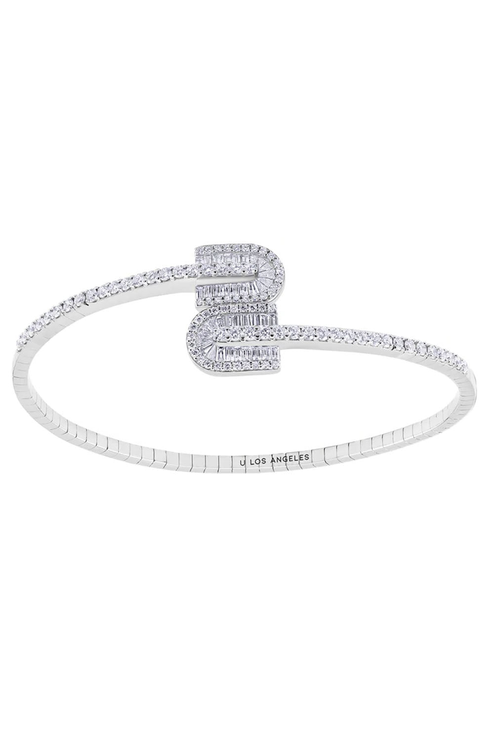 Diamond U Duo Mini Baguette Bangle Bracelet - White Gold-WHITE GOLD-JEWELRYFINE JEWELBRACELET O-U LOS ANGELES