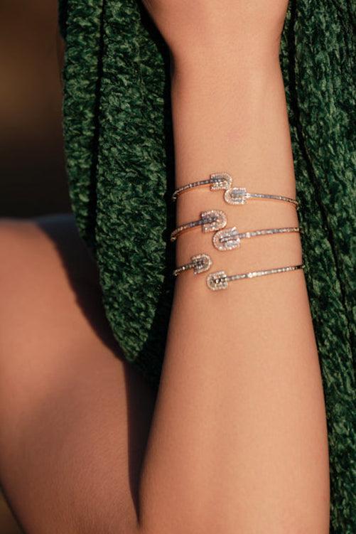 Diamond Baguette U Duo Bangle Braclet - Yellow Gold-YELLOW GOLD-JEWELRYFINE JEWELBRACELET O-U LOS ANGELES