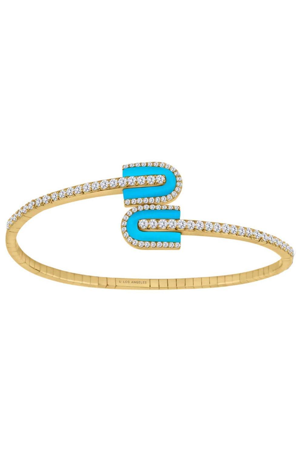 Diamond Turquoise U Duo Mini Bangle Bracelet - Yellow Gold-YELLOW GOLD-JEWELRYFINE JEWELBRACELET O-U LOS ANGELES