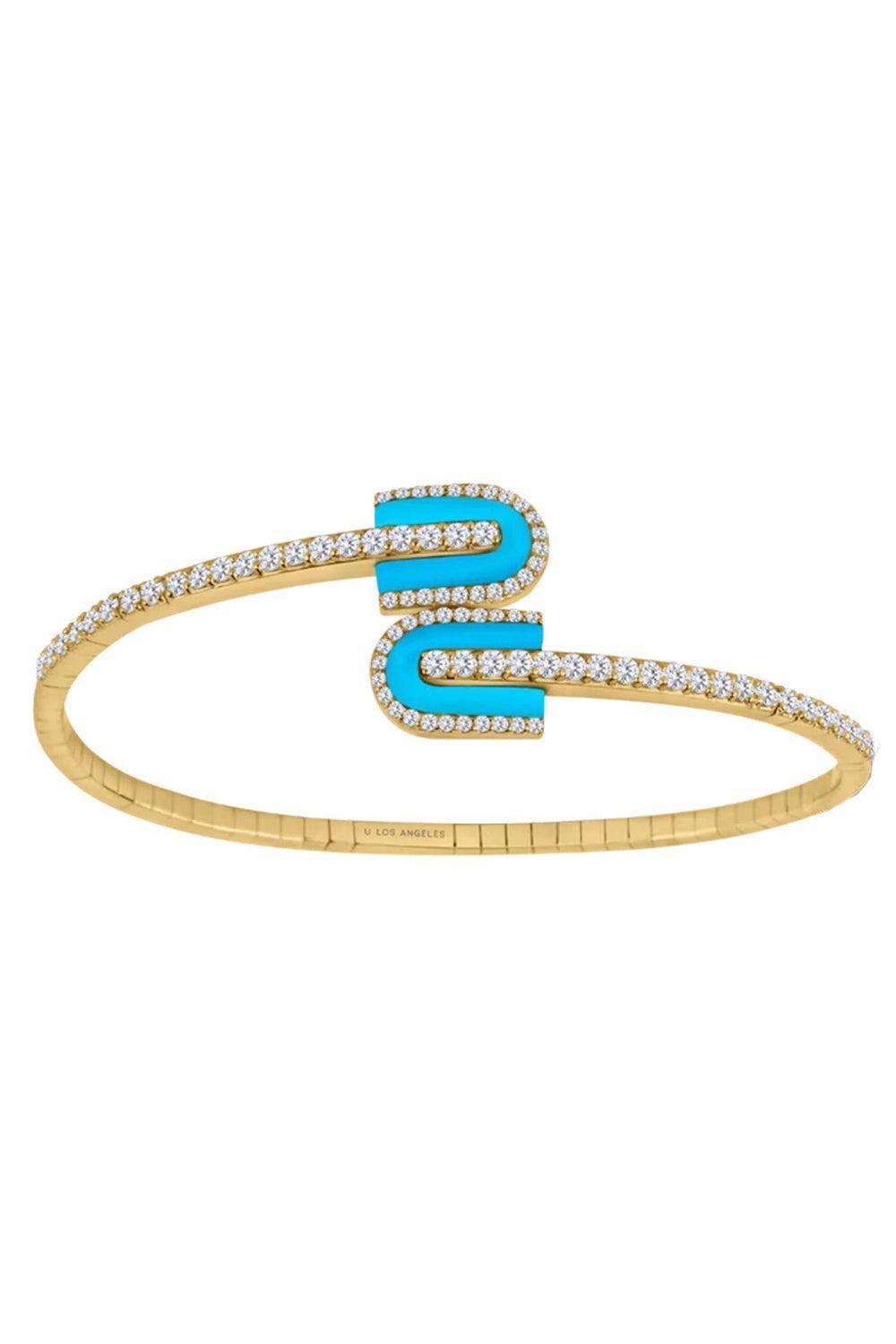 Diamond Turquoise U Duo Mini Bangle Bracelet - Yellow Gold-YELLOW GOLD-JEWELRYFINE JEWELBRACELET O-U LOS ANGELES
