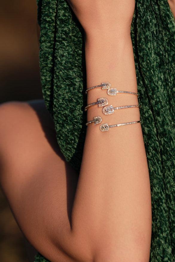 Diamond U Duo Mini Baguette Bangle Bracelet - Yellow Gold-YELLOW GOLD-JEWELRYFINE JEWELBRACELET O-U LOS ANGELES