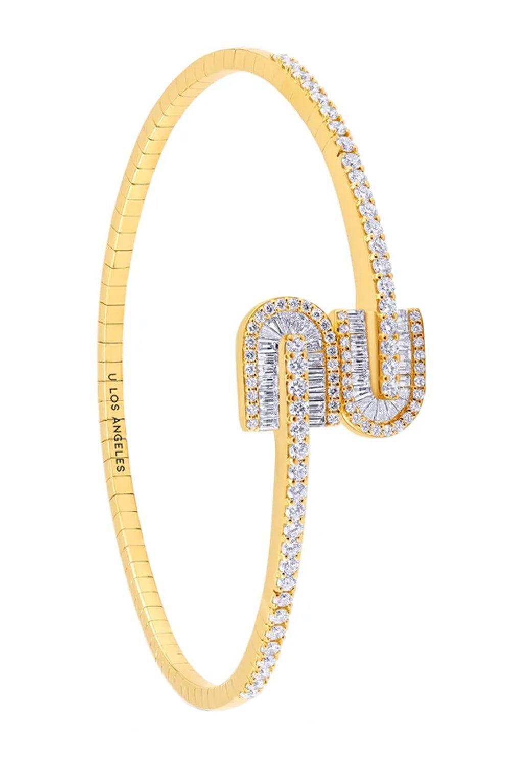 Diamond U Duo Mini Baguette Bangle Bracelet - Yellow Gold-YELLOW GOLD-JEWELRYFINE JEWELBRACELET O-U LOS ANGELES