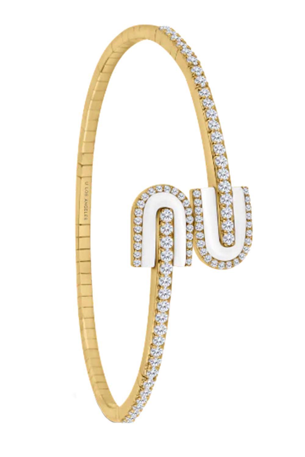 Diamond White Quartz U Duo Maxi Bangle Bracelet-YELLOW GOLD-JEWELRYFINE JEWELBRACELET O-U LOS ANGELES