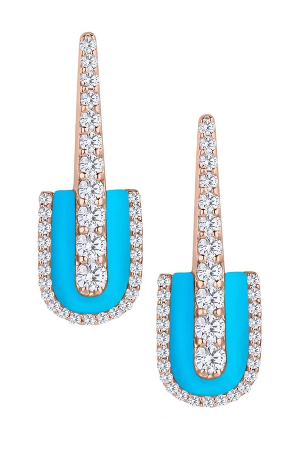 Diamond Turquoise U Drop Earrings-ROSE GOLD-JEWELRYFINE JEWELEARRING-U LOS ANGELES
