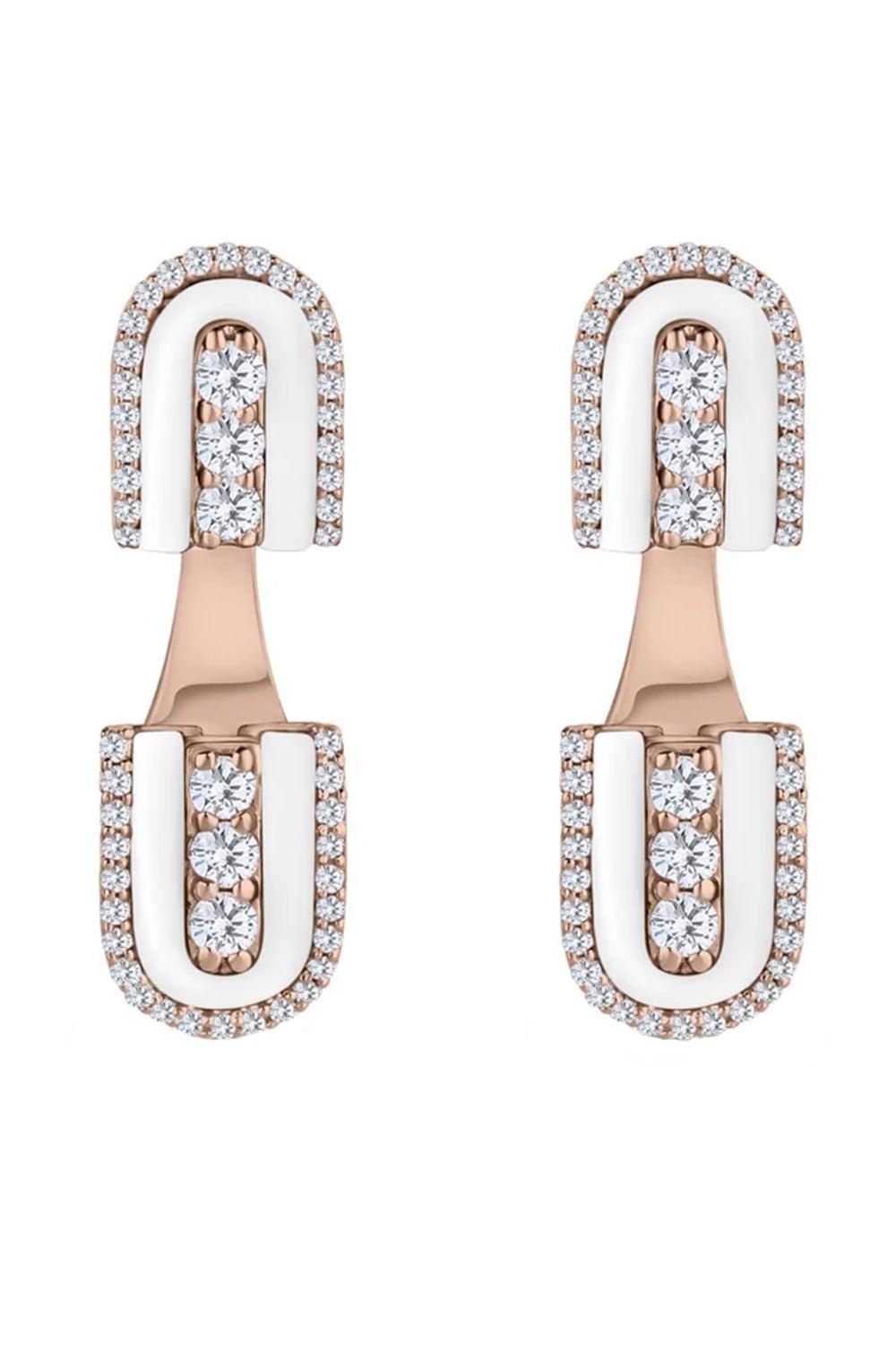 Diamond White Quartz U Floating Stud Earrings-ROSE GOLD-JEWELRYFINE JEWELEARRING-U LOS ANGELES