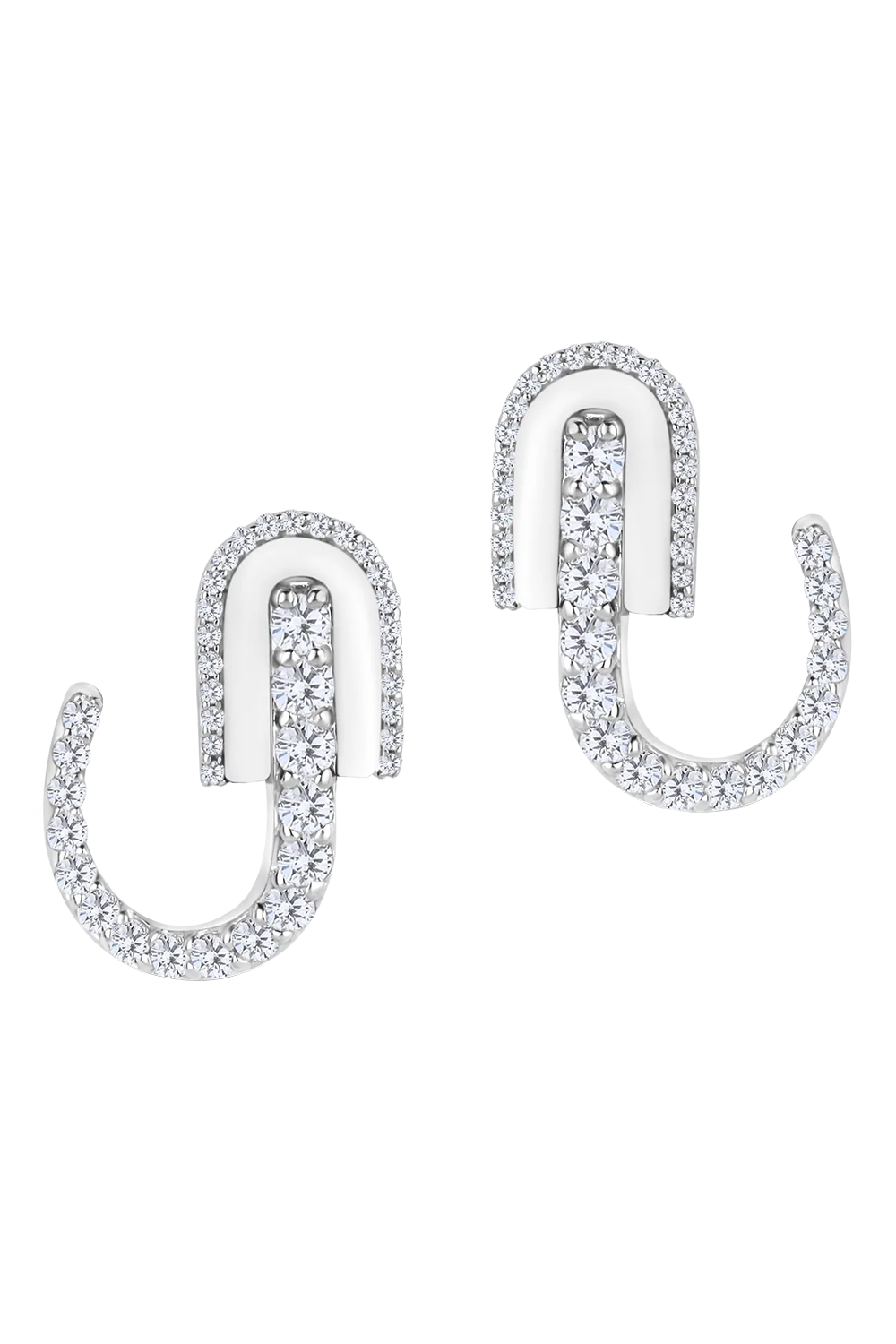 Diamond White Quartz U Huggie Hoop Earrings-ROSE GOLD-JEWELRYFINE JEWELEARRING-U LOS ANGELES