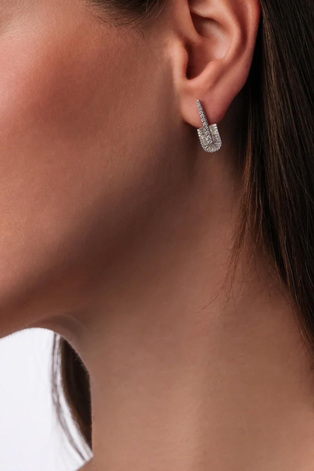 Diamond Baguette U Drop Earrings - White Gold-WHITE GOLD-JEWELRYFINE JEWELEARRING-U LOS ANGELES