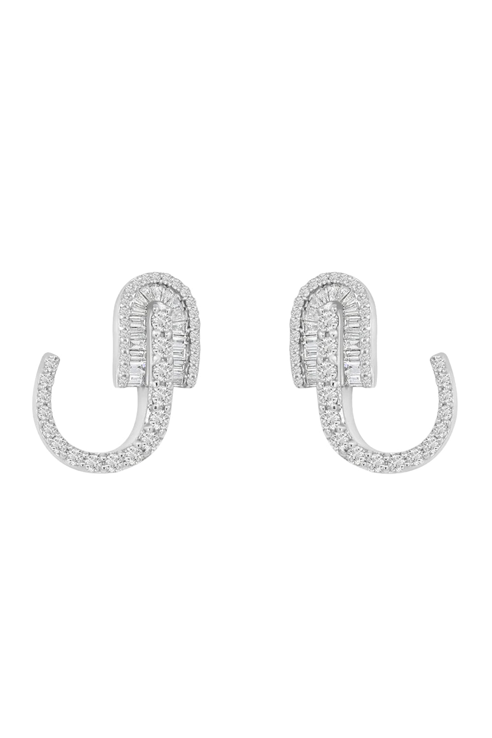 Diamond Baguette U Huggie Hoop Earrings - White Gold-WHITE GOLD-JEWELRYFINE JEWELEARRING-U LOS ANGELES