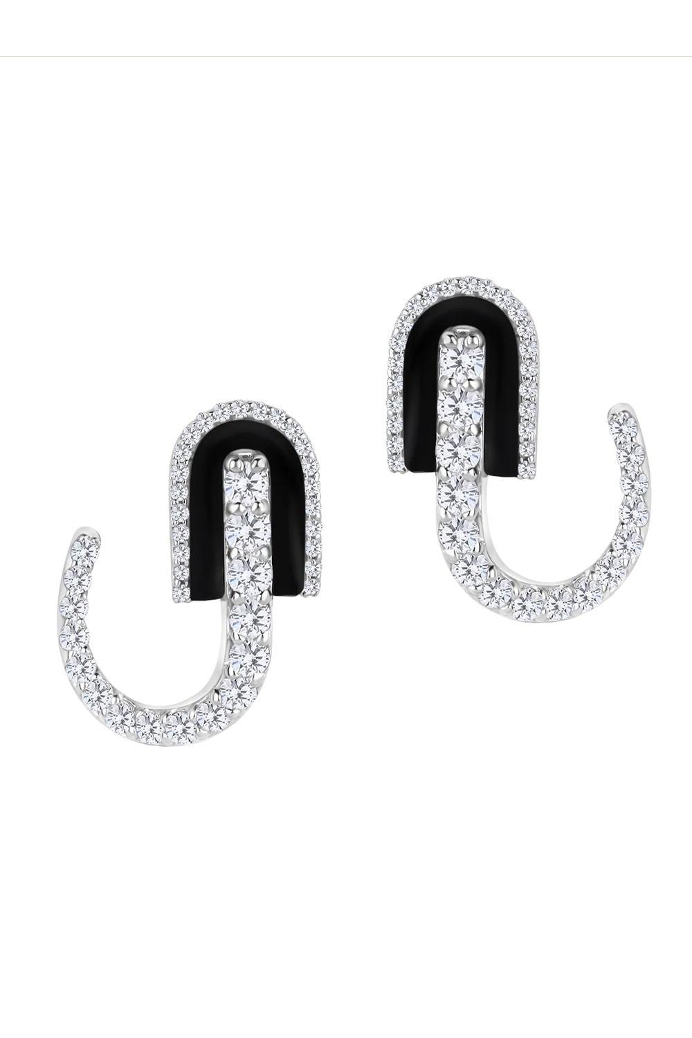 Diamond Onyx U Huggie Hoop Earrings-WHITE GOLD-JEWELRYFINE JEWELEARRING-U LOS ANGELES