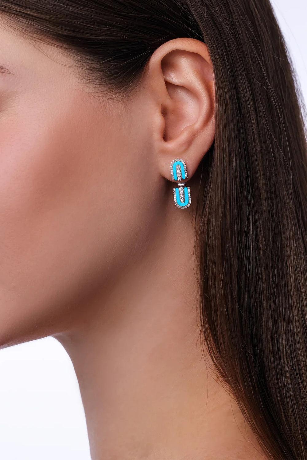 Diamond Turquoise U Floating Stud Earrings-WHITE GOLD-JEWELRYFINE JEWELEARRING-U LOS ANGELES