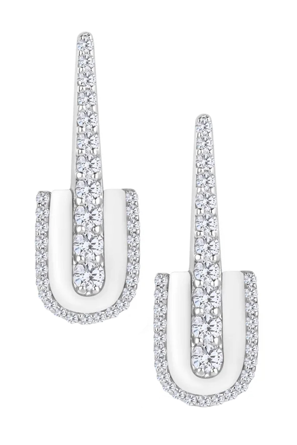 Diamond White Quartz U Drop Earrings-WHITE GOLD-JEWELRYFINE JEWELEARRING-U LOS ANGELES