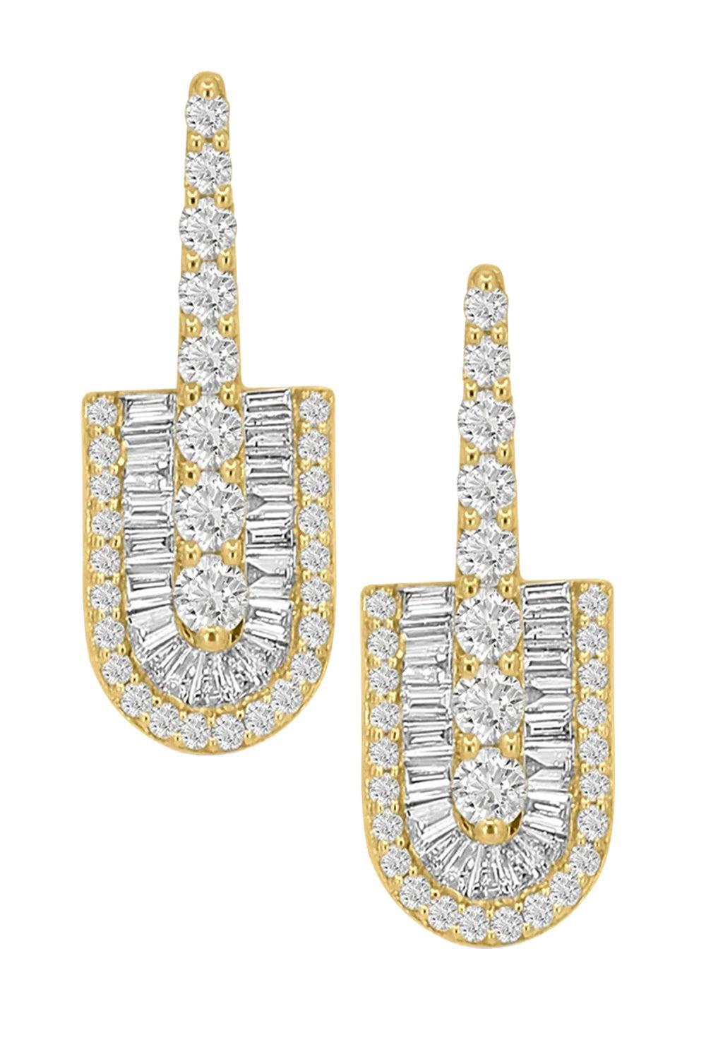 Diamond Baguette U Drop Earrings - Yellow Gold-YELLOW GOLD-JEWELRYFINE JEWELEARRING-U LOS ANGELES