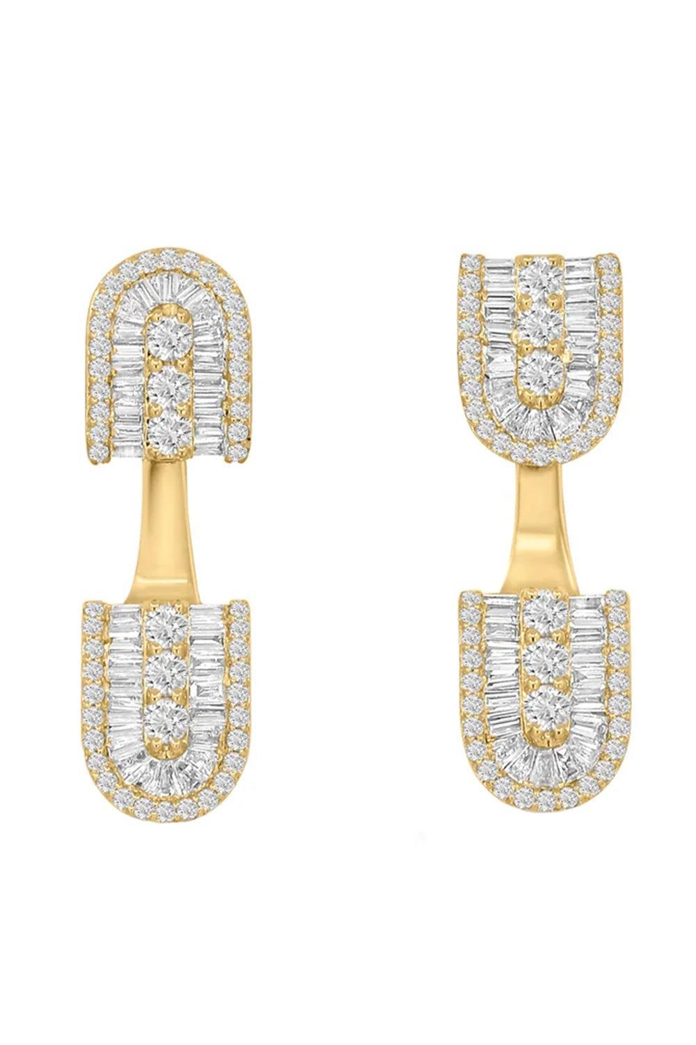 Diamond Baguette U Floating Earrings - Yellow Gold-YELLOW GOLD-JEWELRYFINE JEWELEARRING-U LOS ANGELES