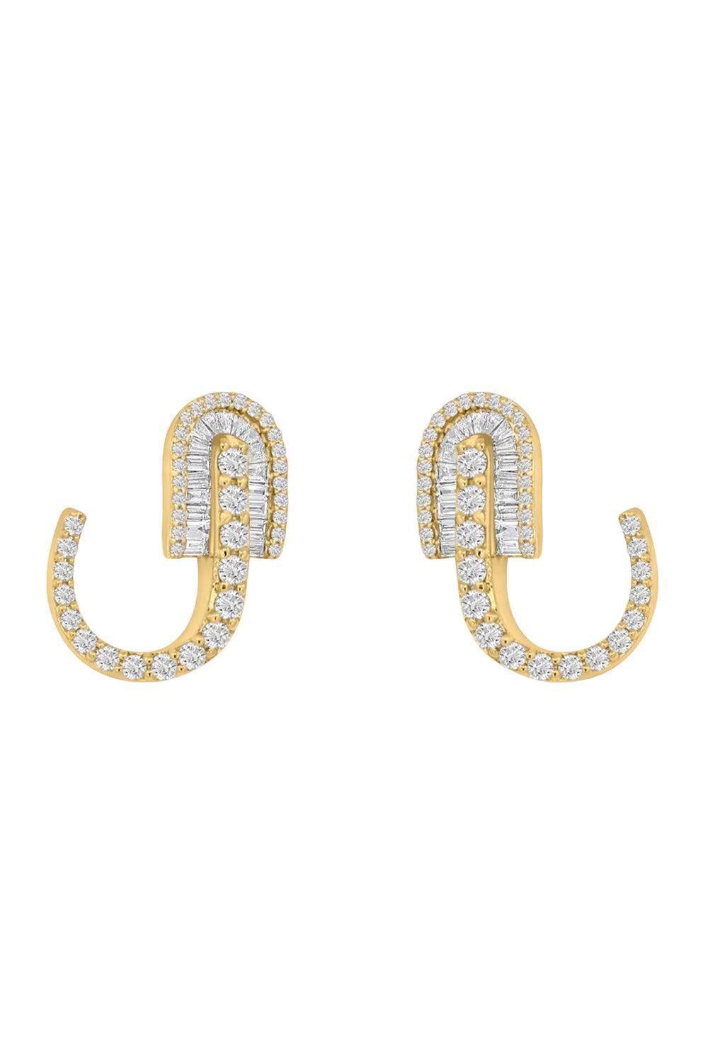 Diamond Baguette U Huggie Earrings - Yellow Gold-YELLOW GOLD-JEWELRYFINE JEWELEARRING-U LOS ANGELES