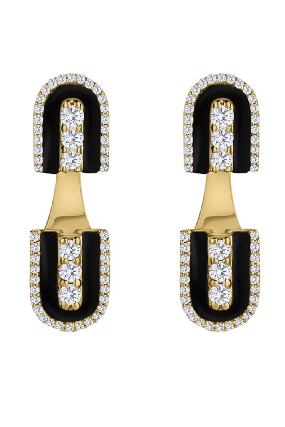 Diamond Onyx U Floating Earrings-YELLOW GOLD-JEWELRYFINE JEWELEARRING-U LOS ANGELES