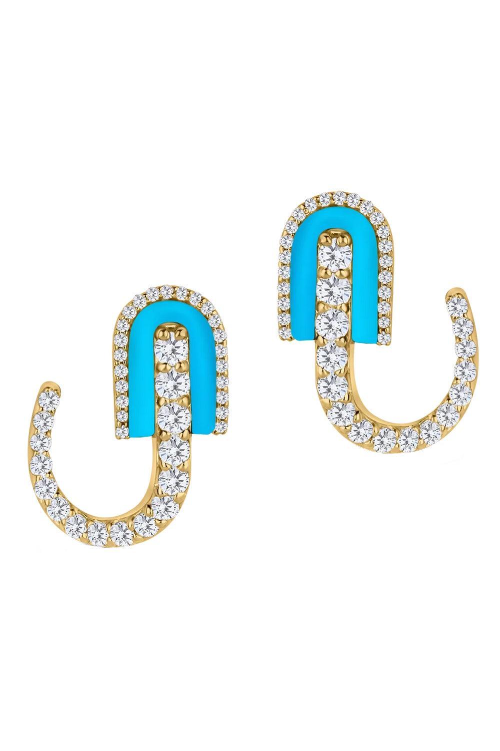 Diamond Turquoise U Huggie Earrings-YELLOW GOLD-JEWELRYFINE JEWELEARRING-U LOS ANGELES