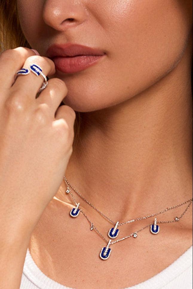 Diamond Lapis U Solo Midi Necklace-ROSE GOLD-JEWELRYFINE JEWELNECKLACE O-U LOS ANGELES