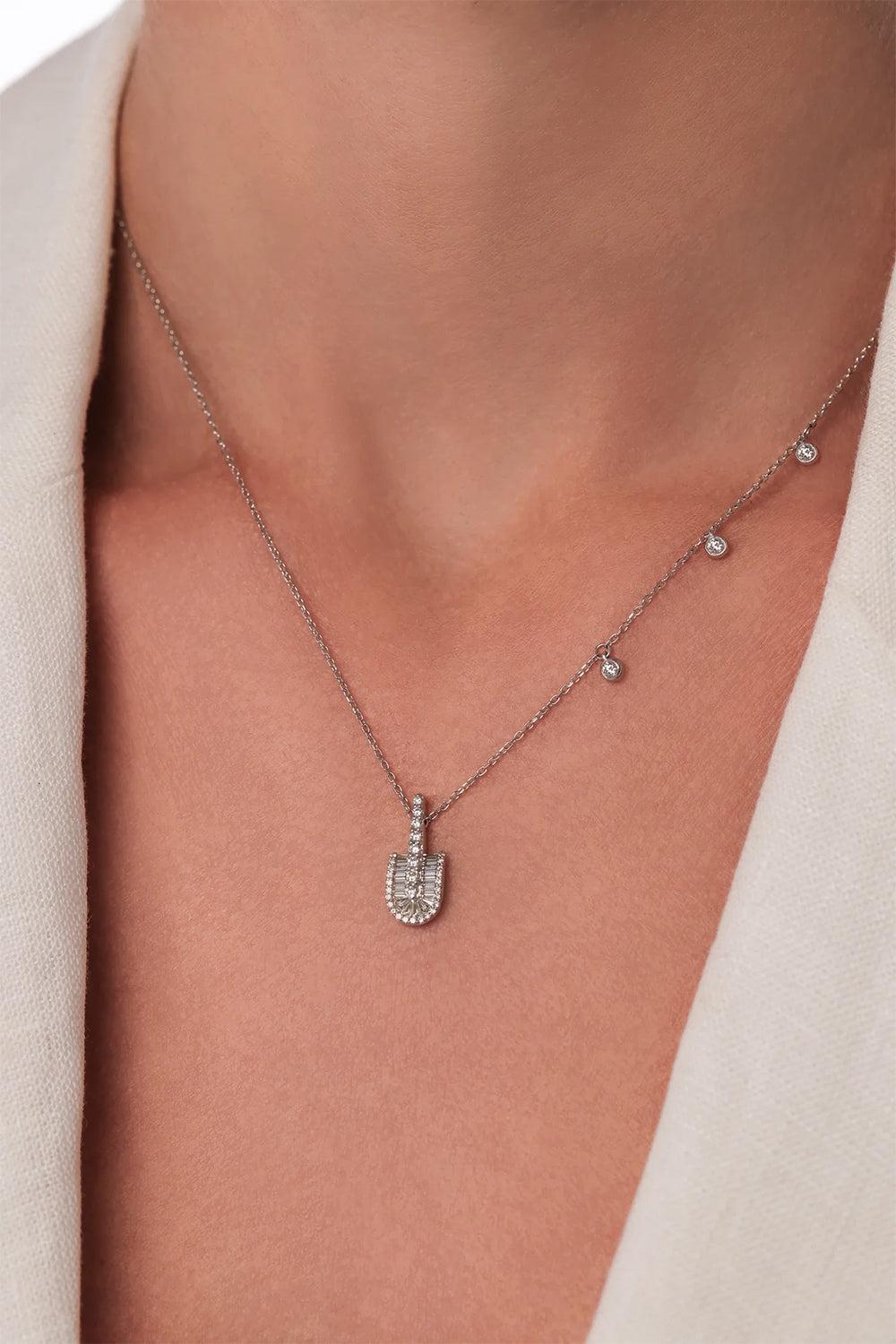 Diamond Baguette U Solo Three Charm Necklace - White Gold-WHITE GOLD-JEWELRYFINE JEWELNECKLACE O-U LOS ANGELES