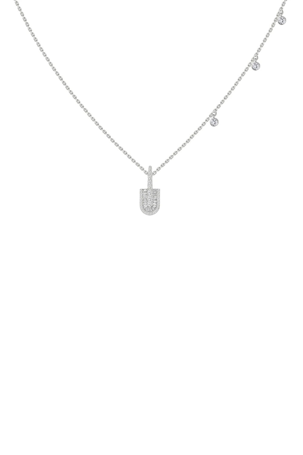 Diamond Baguette U Solo Three Charm Necklace - White Gold-WHITE GOLD-JEWELRYFINE JEWELNECKLACE O-U LOS ANGELES
