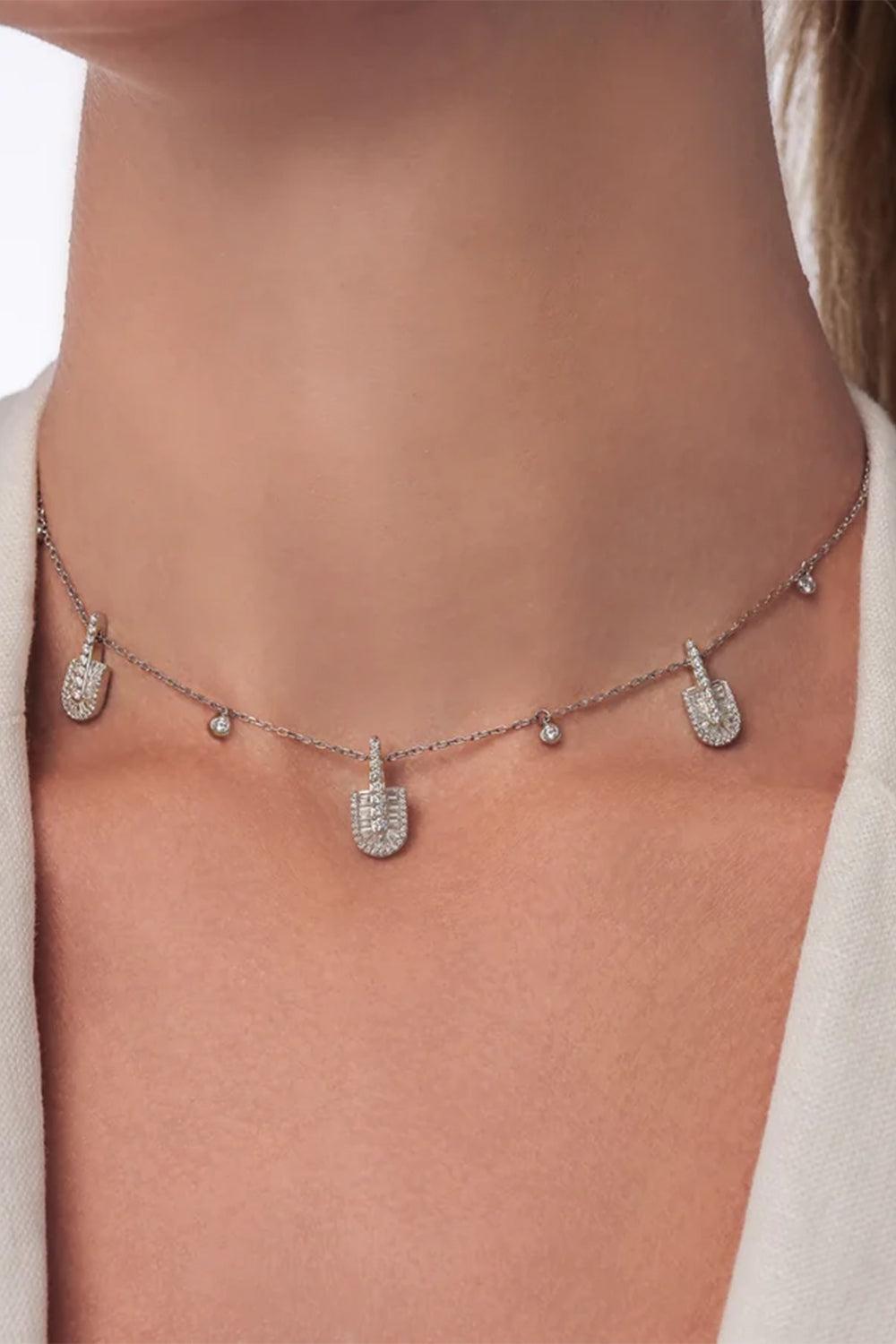 Diamond Baguette U Trio Charm Necklace-WHITE GOLD-JEWELRYFINE JEWELNECKLACE O-U LOS ANGELES