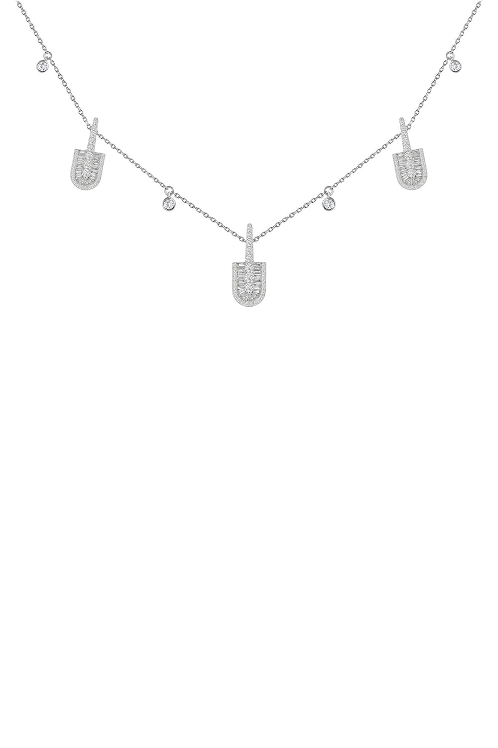 Diamond Baguette U Trio Charm Necklace-WHITE GOLD-JEWELRYFINE JEWELNECKLACE O-U LOS ANGELES