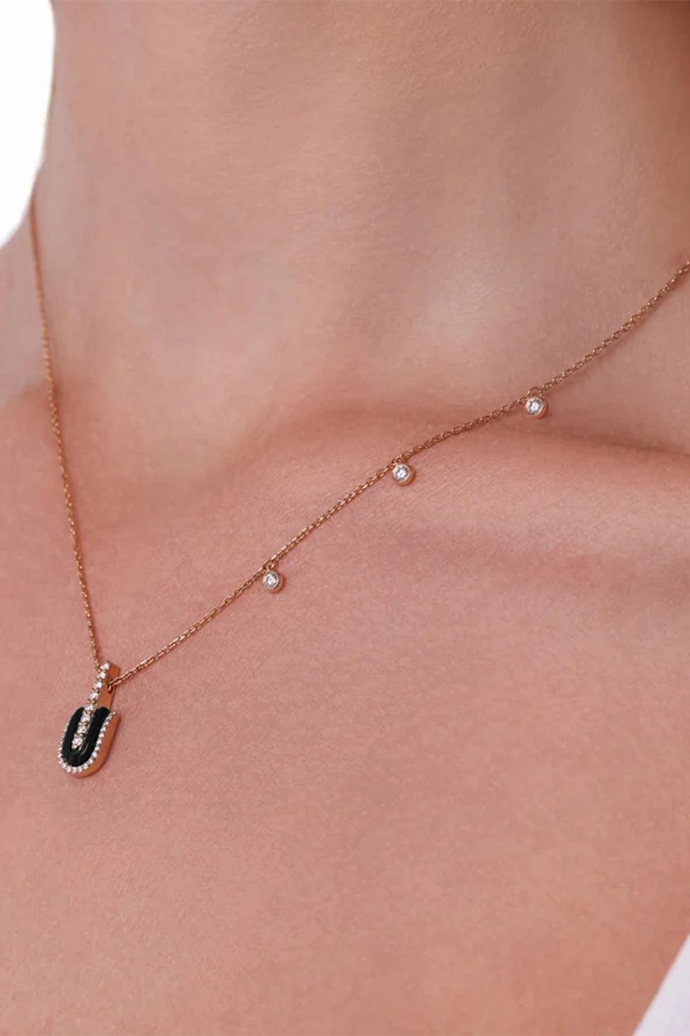 Diamond Onyx U Solo Charm Necklace-WHITE GOLD-JEWELRYFINE JEWELNECKLACE O-U LOS ANGELES