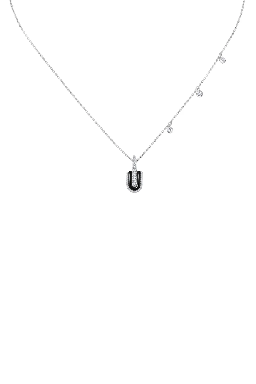 Diamond Onyx U Solo Charm Necklace-WHITE GOLD-JEWELRYFINE JEWELNECKLACE O-U LOS ANGELES