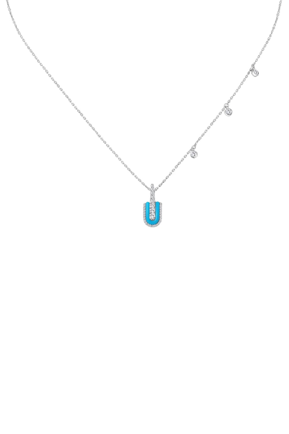 Diamond Turquoise U Solo Charm Necklace-WHITE GOLD-JEWELRYFINE JEWELNECKLACE O-U LOS ANGELES