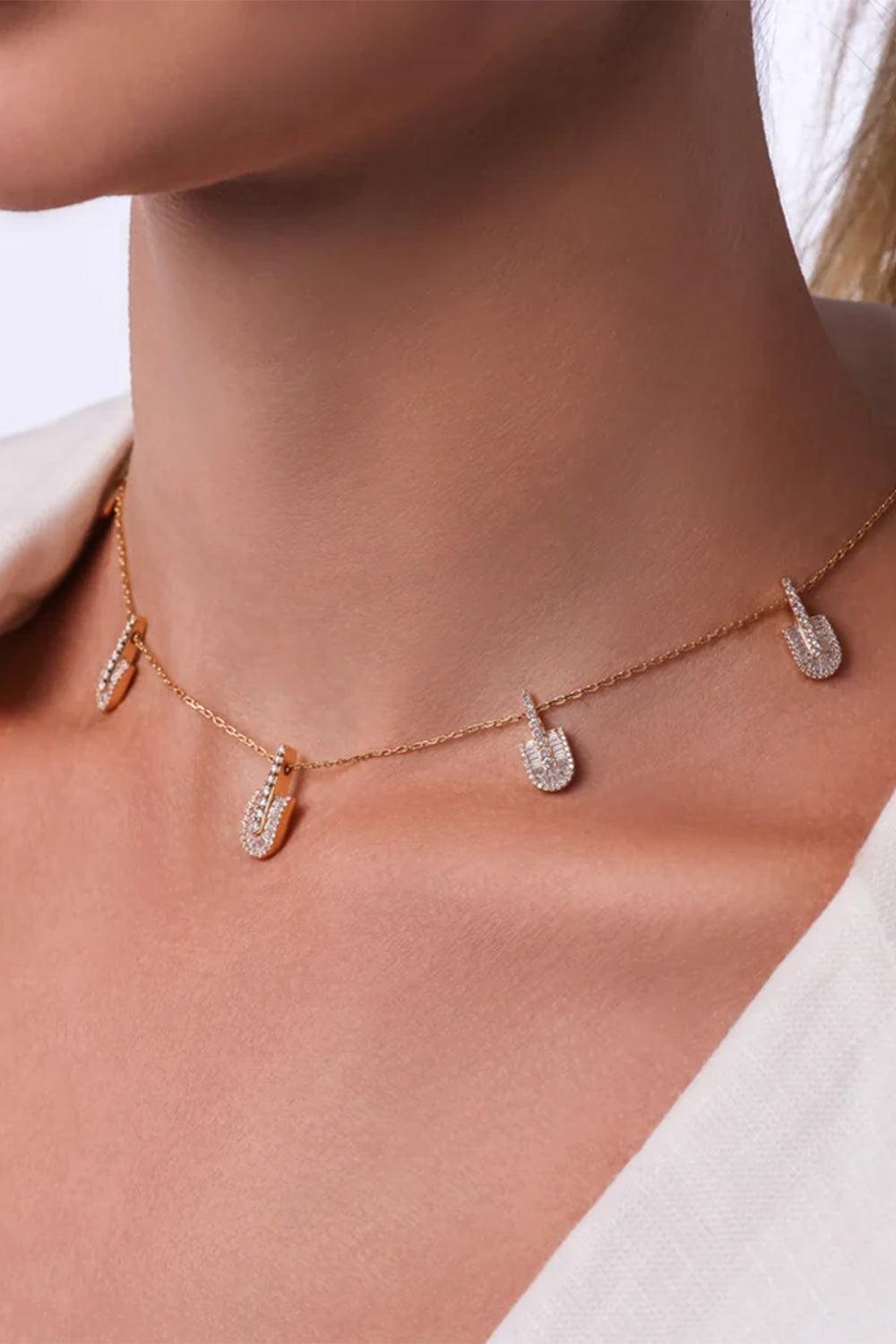 Diamond Baguette Five Stacked U Necklace - Yellow Gold-YELLOW GOLD-JEWELRYFINE JEWELNECKLACE O-U LOS ANGELES