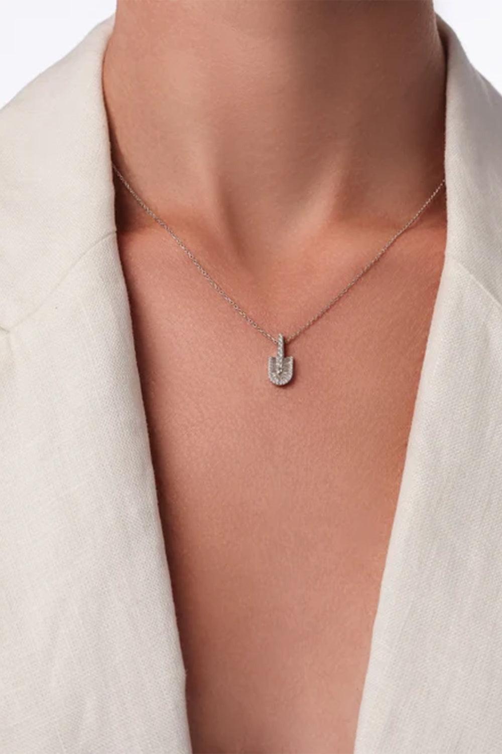 Diamond Baguette U Solo Charm Necklace - Yellow Gold-YELLOW GOLD-JEWELRYFINE JEWELNECKLACE O-U LOS ANGELES