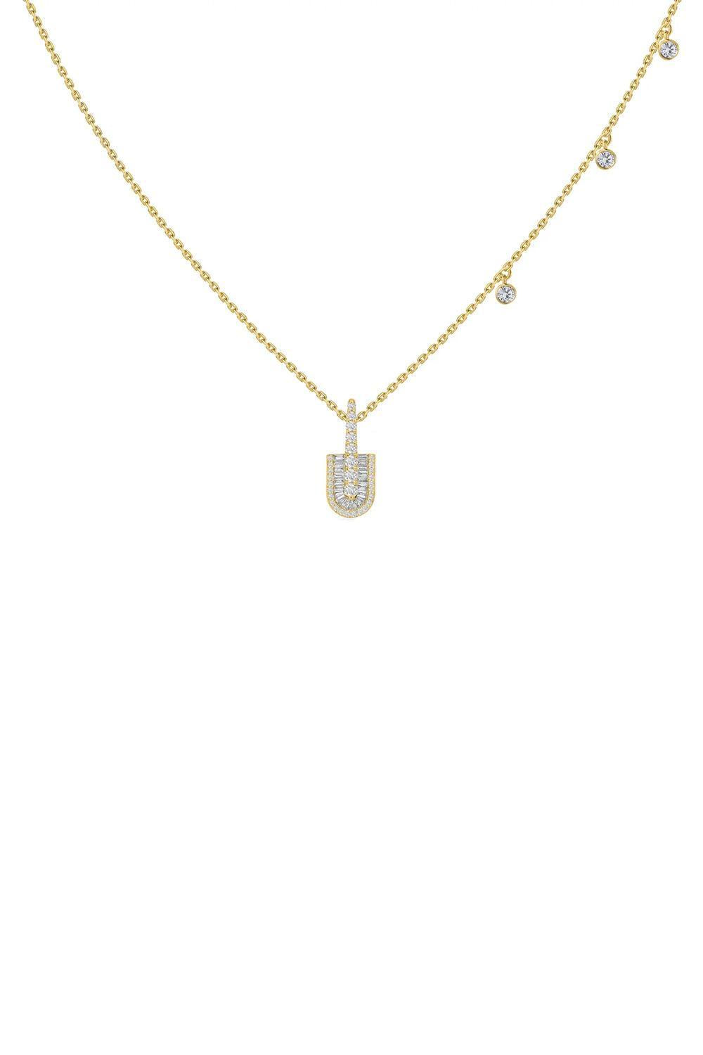 Diamond Baguette U Solo Three Charm Necklace - Yellow Gold-YELLOW GOLD-JEWELRYFINE JEWELNECKLACE O-U LOS ANGELES