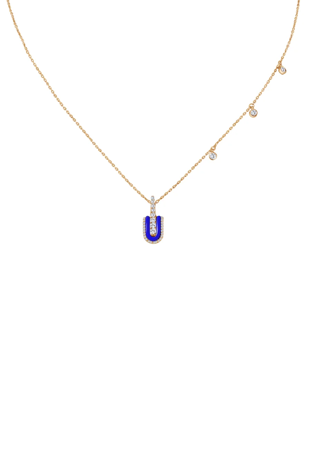 Diamond Lapis U Solo Charm Necklace-YELLOW GOLD-JEWELRYFINE JEWELNECKLACE O-U LOS ANGELES