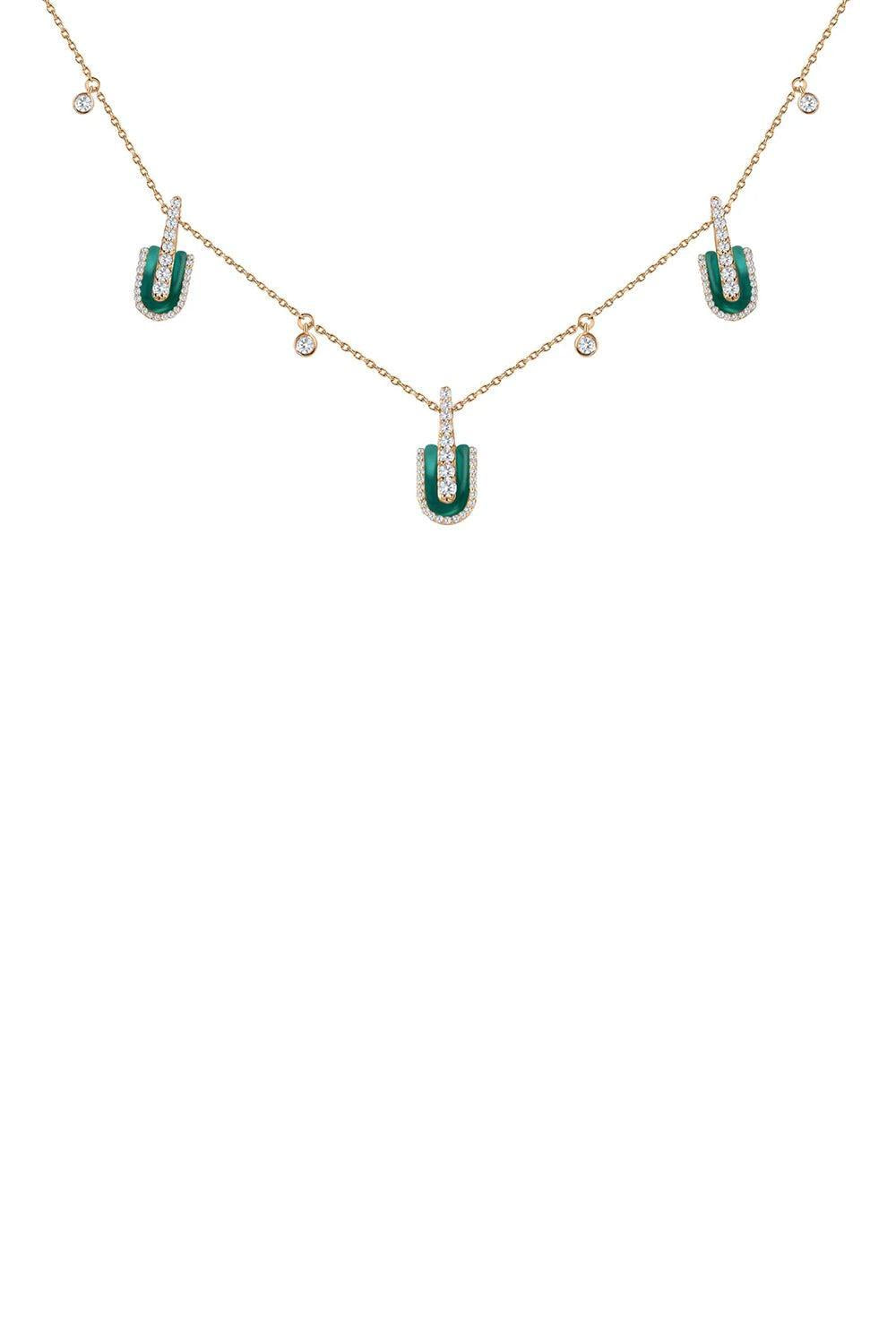 Diamond Malachite U Trio Charm Necklace-YELLOW GOLD-JEWELRYFINE JEWELNECKLACE O-U LOS ANGELES