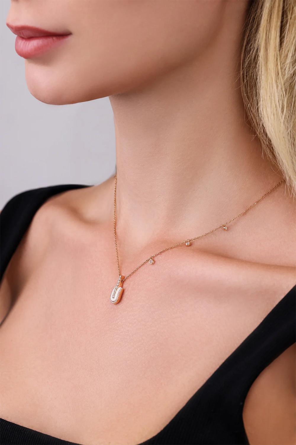Diamond White Quartz Solo Charm Necklace-YELLOW GOLD-JEWELRYFINE JEWELNECKLACE O-U LOS ANGELES
