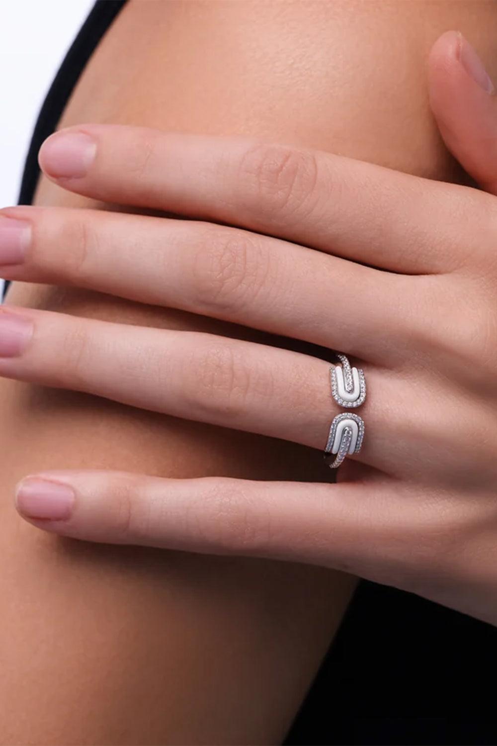 Diamond White Quartz U Duo Open Ring-ROSE GOLD-6.5-JEWELRYFINE JEWELRING-U LOS ANGELES