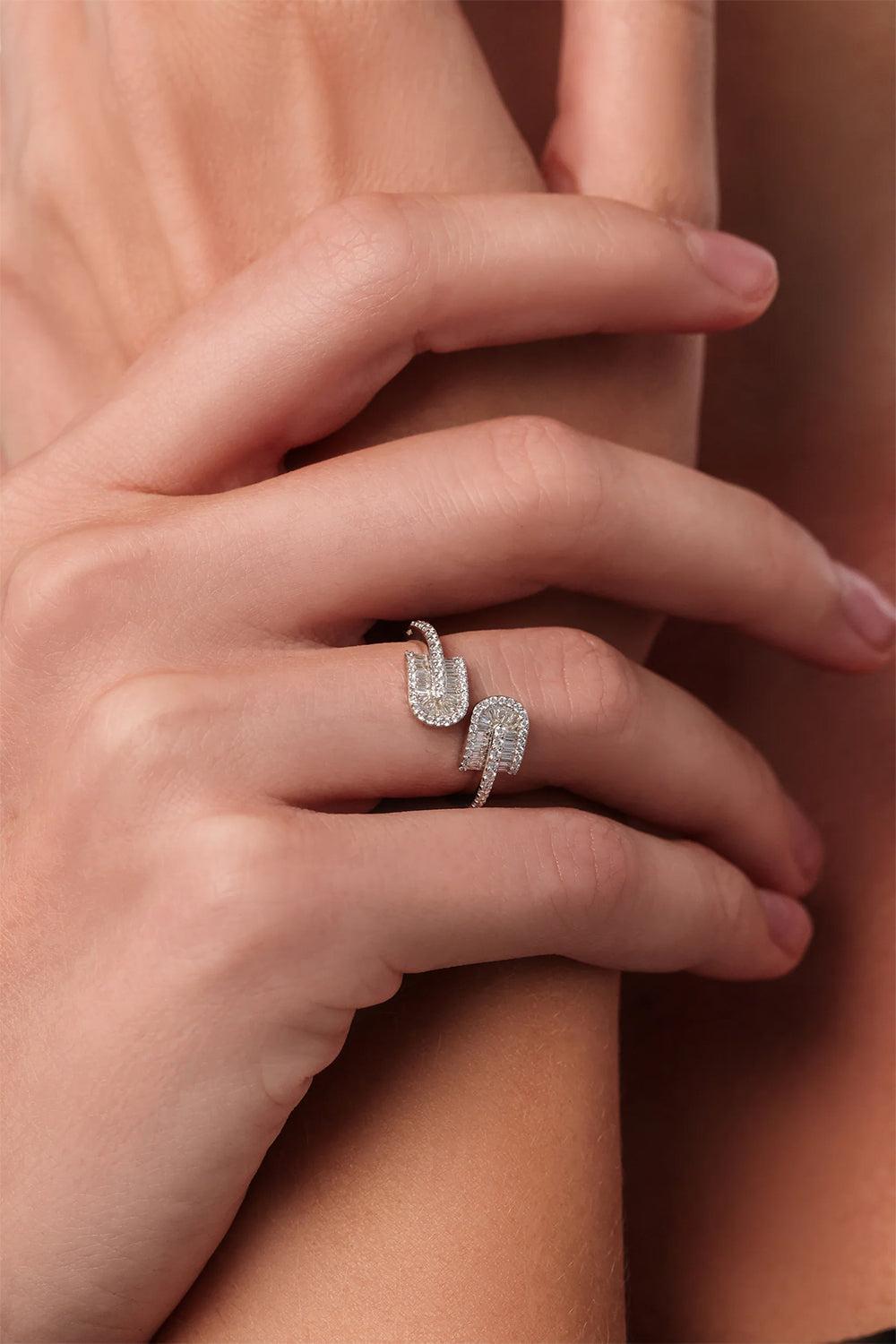 Diamond Baguette U Duo Twist Ring-WHITE GOLD-5.5-JEWELRYFINE JEWELRING-U LOS ANGELES