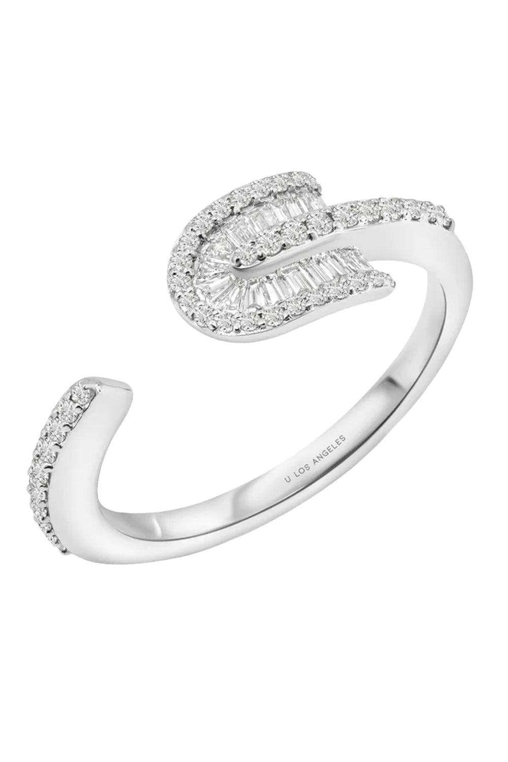 Diamond Baguette U Solo Open Ring - White Gold-WHITE GOLD-6-JEWELRYFINE JEWELRING-U LOS ANGELES