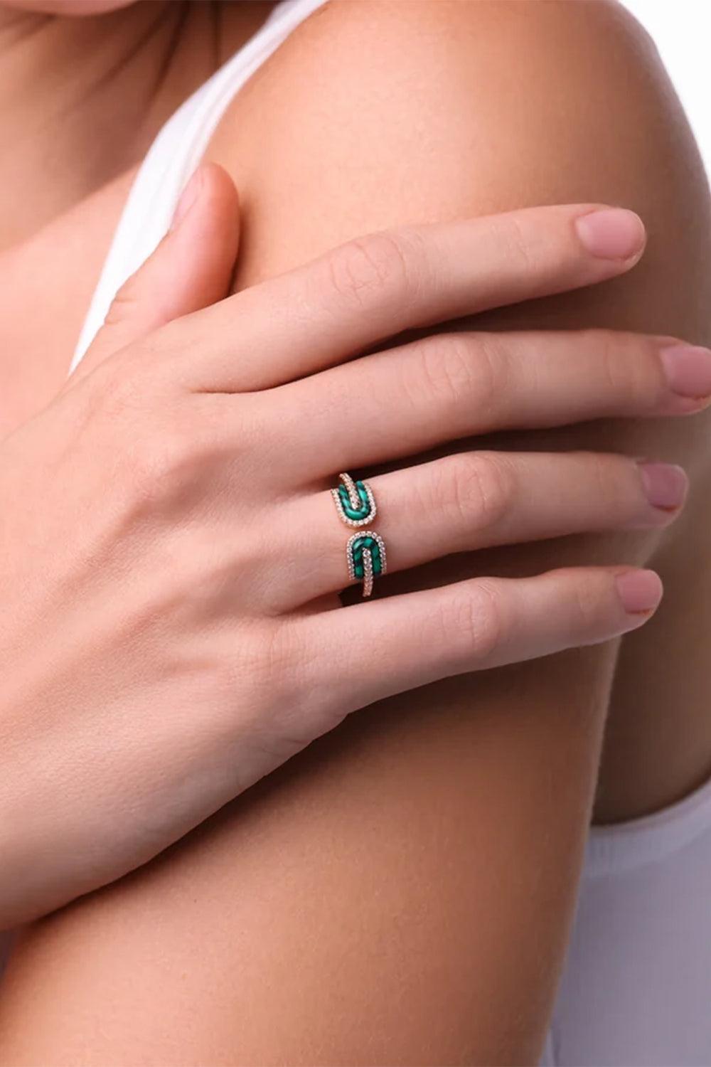 Diamond Malachite U Duo Open Ring-WHITE GOLD-6.25-JEWELRYFINE JEWELRING-U LOS ANGELES