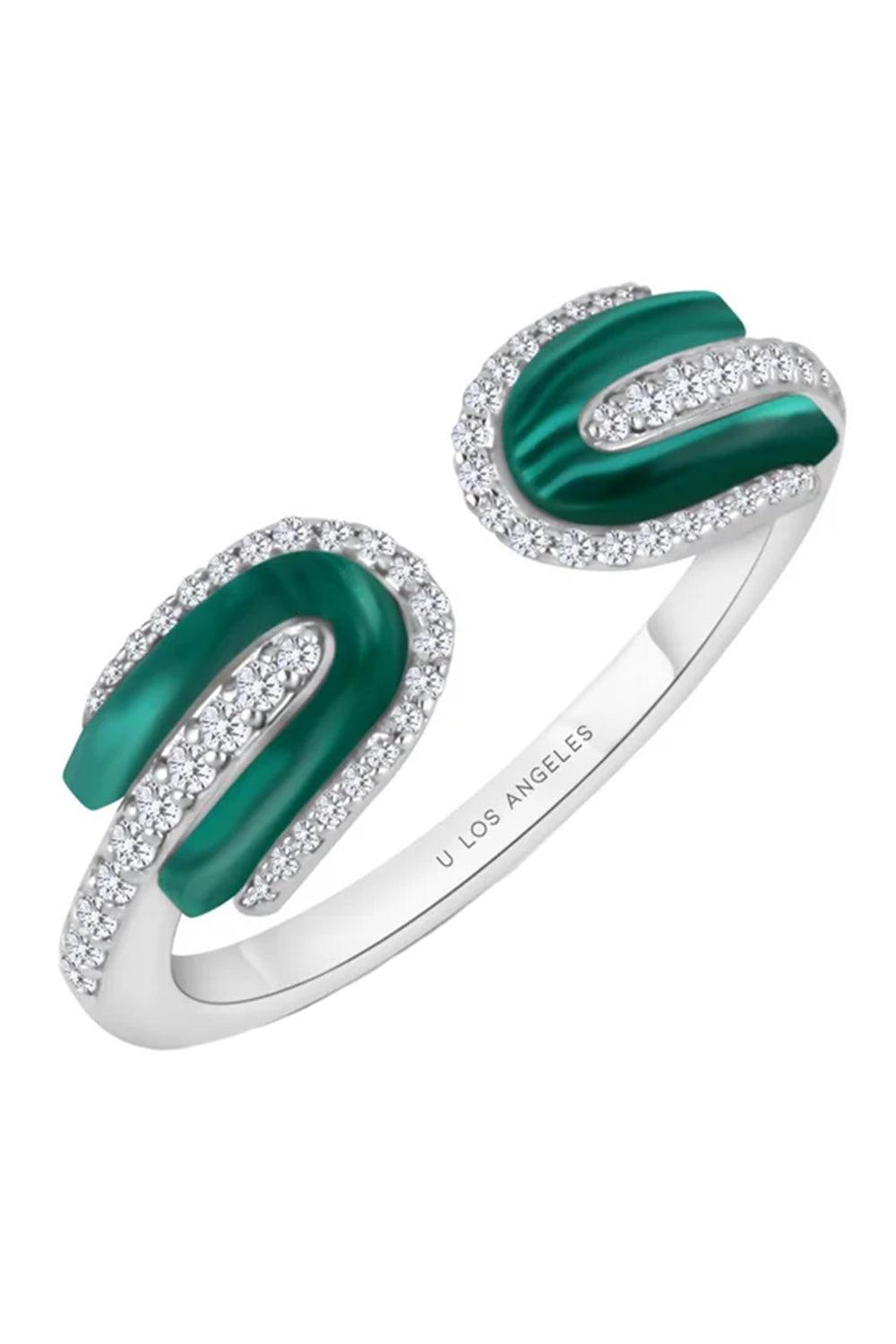 Diamond Malachite U Duo Open Ring-WHITE GOLD-6.25-JEWELRYFINE JEWELRING-U LOS ANGELES