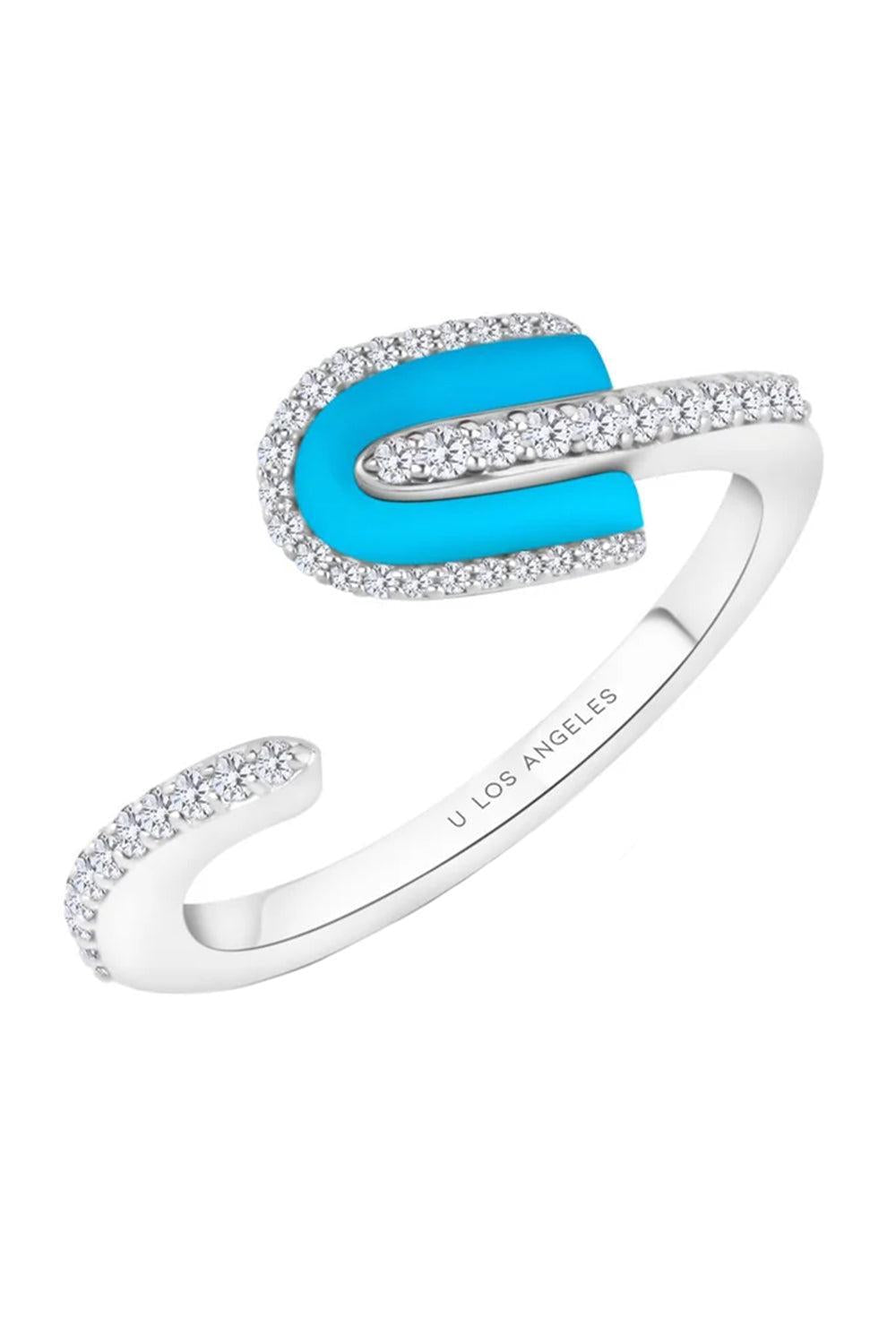 Diamond Turquoise U Solo Twsited Ring-WHITE GOLD-6.5-JEWELRYFINE JEWELRING-U LOS ANGELES