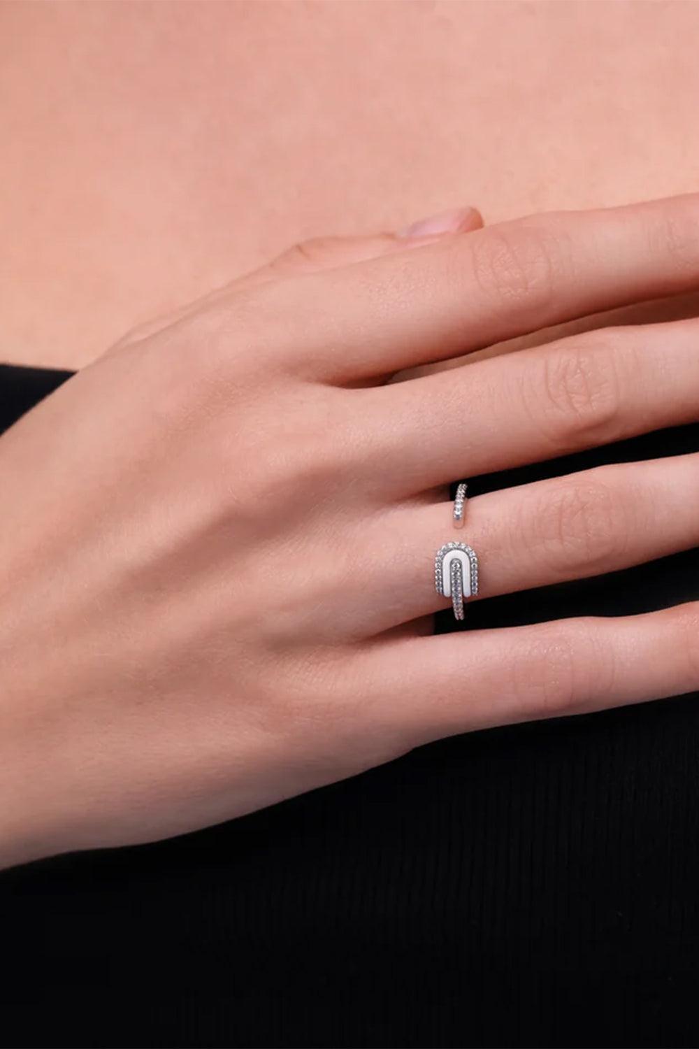Diamond White Quartz U Solo Open Ring-WHITE GOLD-6.75-JEWELRYFINE JEWELRING-U LOS ANGELES