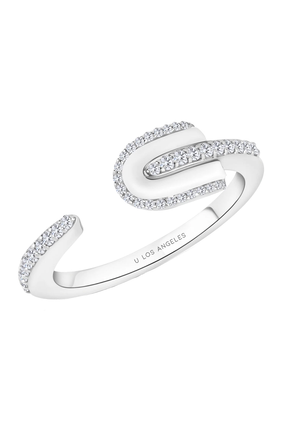 Diamond White Quartz U Solo Open Ring-WHITE GOLD-6.75-JEWELRYFINE JEWELRING-U LOS ANGELES