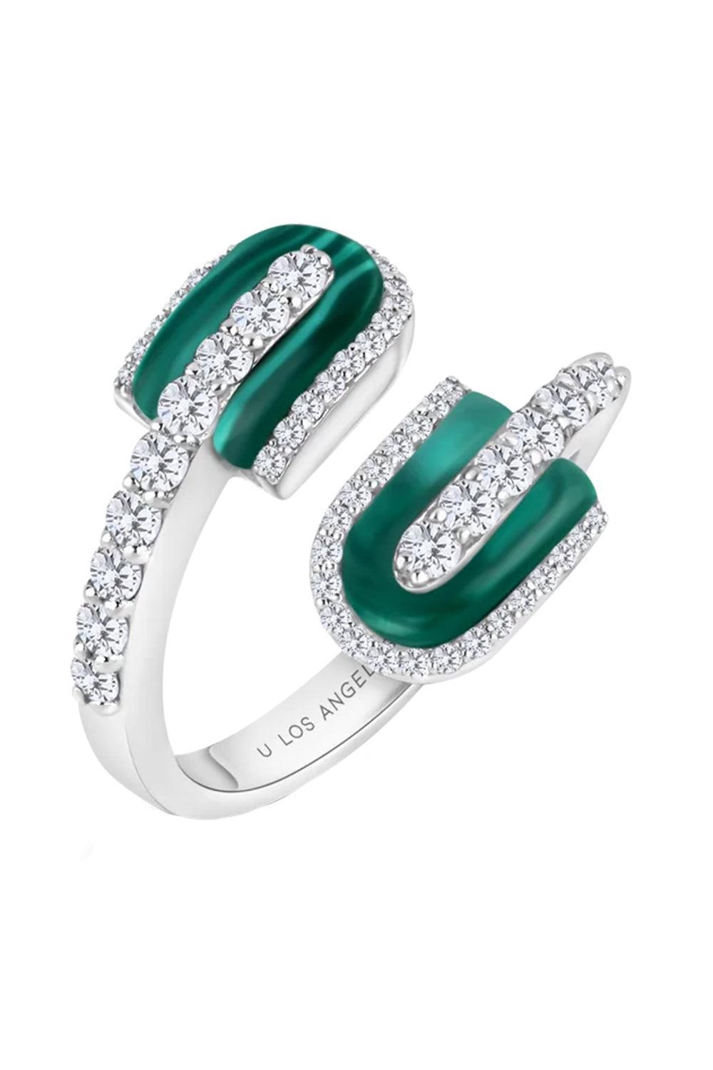 Diamond Malachite U Duo Maxi Ring-WHITE GOLD-7.25-JEWELRYFINE JEWELRING-U LOS ANGELES