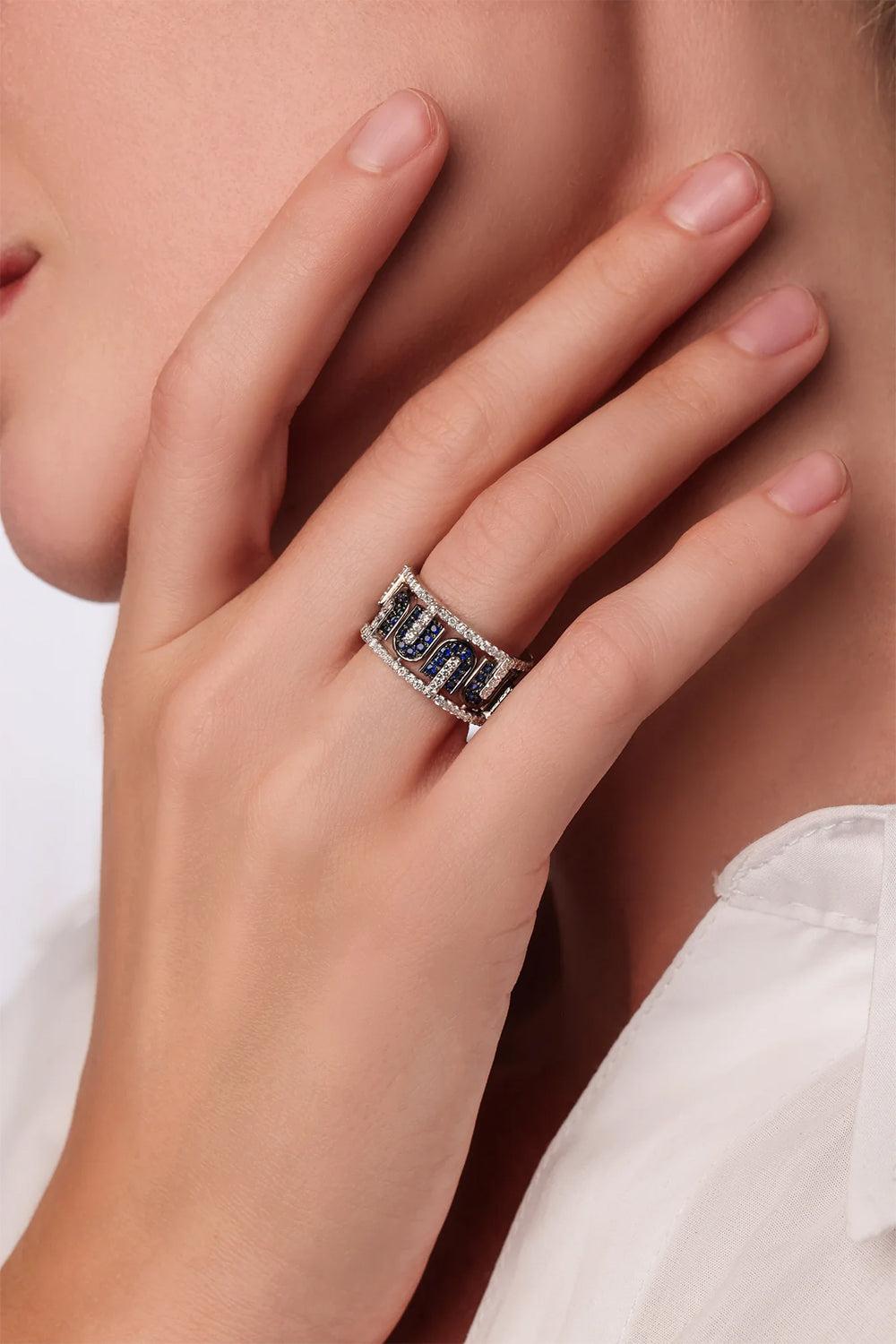 Diamond Blue Sapphire U Band Ring-WHITE GOLD-7.5-JEWELRYFINE JEWELRING-U LOS ANGELES