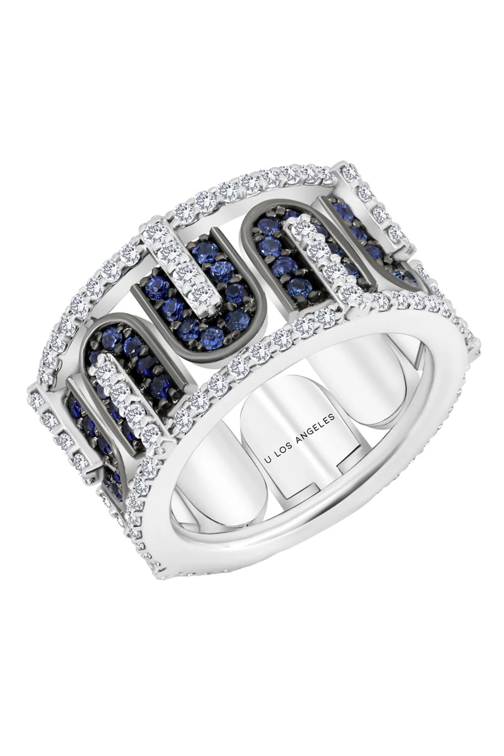 Diamond Blue Sapphire U Band Ring-WHITE GOLD-7.5-JEWELRYFINE JEWELRING-U LOS ANGELES