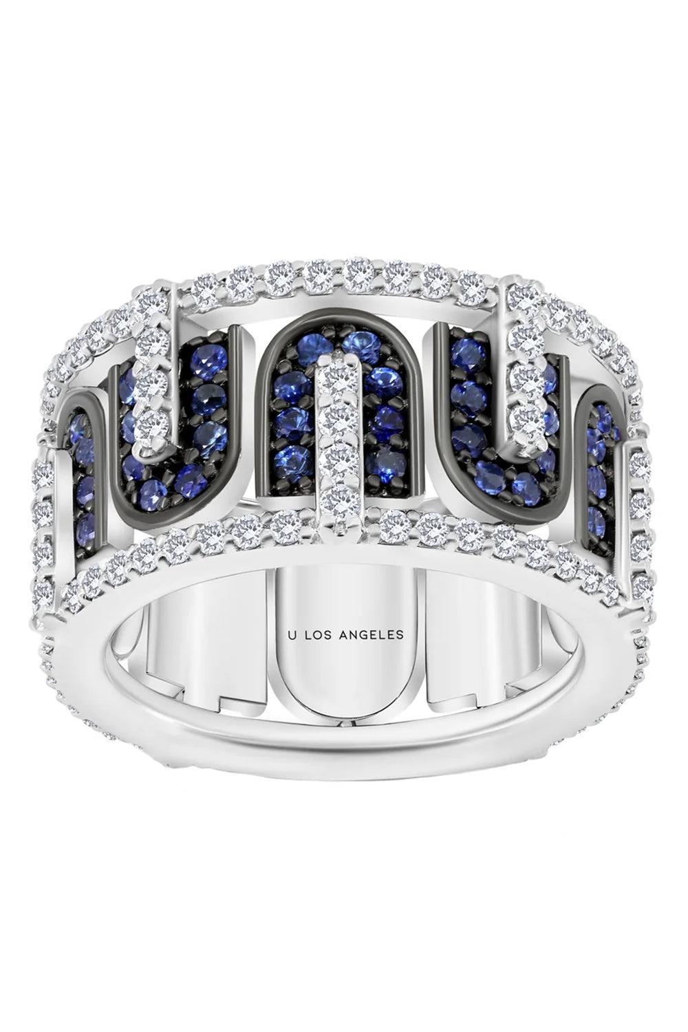 Diamond Blue Sapphire U Band Ring-WHITE GOLD-7.5-JEWELRYFINE JEWELRING-U LOS ANGELES