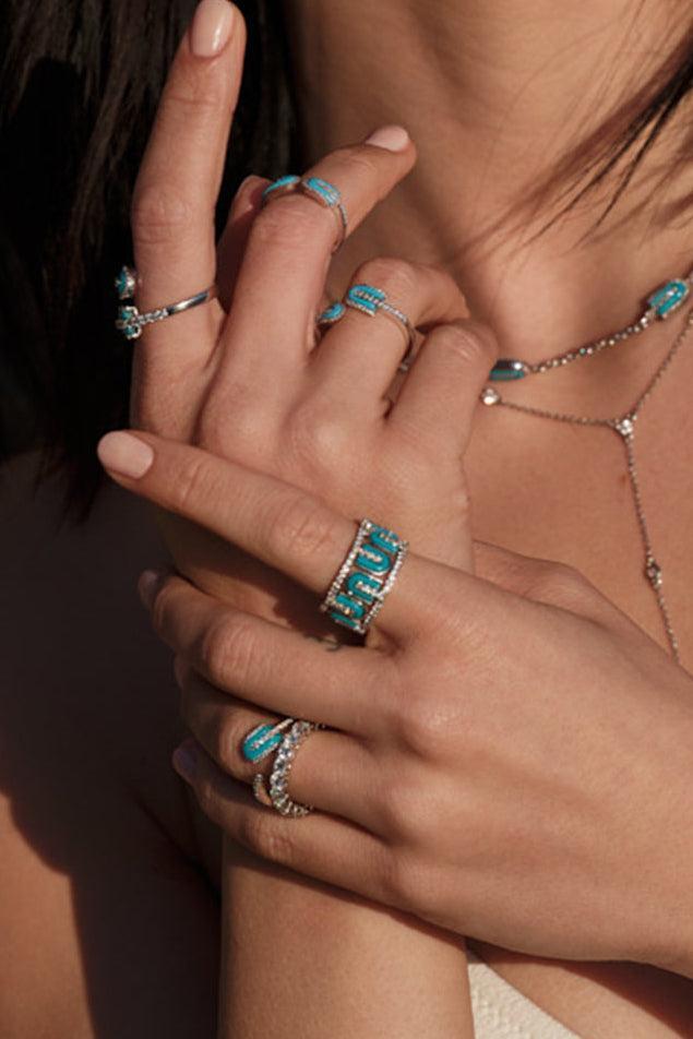 Diamond Turquoise U Band Ring-WHITE GOLD-7.5-JEWELRYFINE JEWELRING-U LOS ANGELES