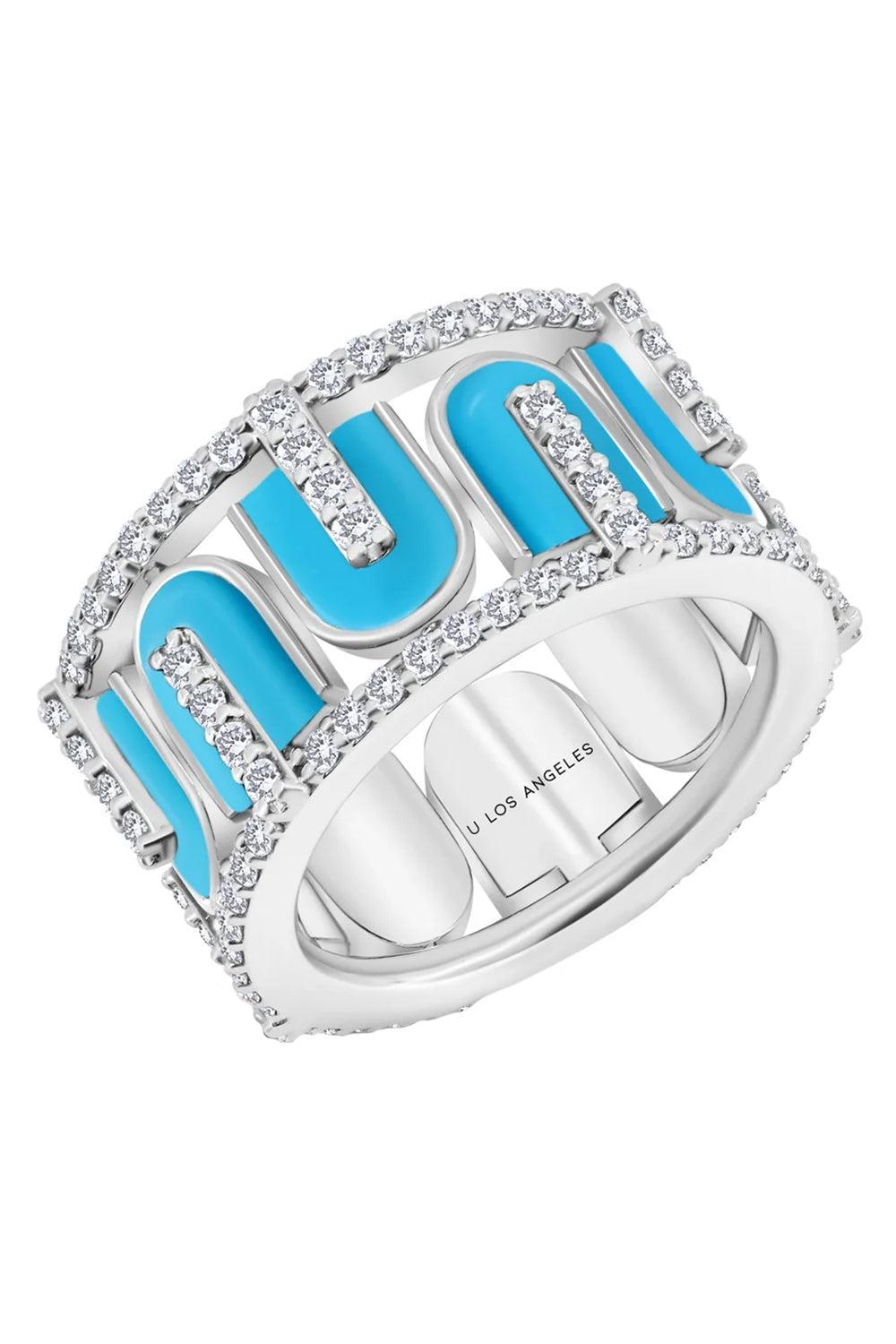 Diamond Turquoise U Band Ring-WHITE GOLD-7.5-JEWELRYFINE JEWELRING-U LOS ANGELES