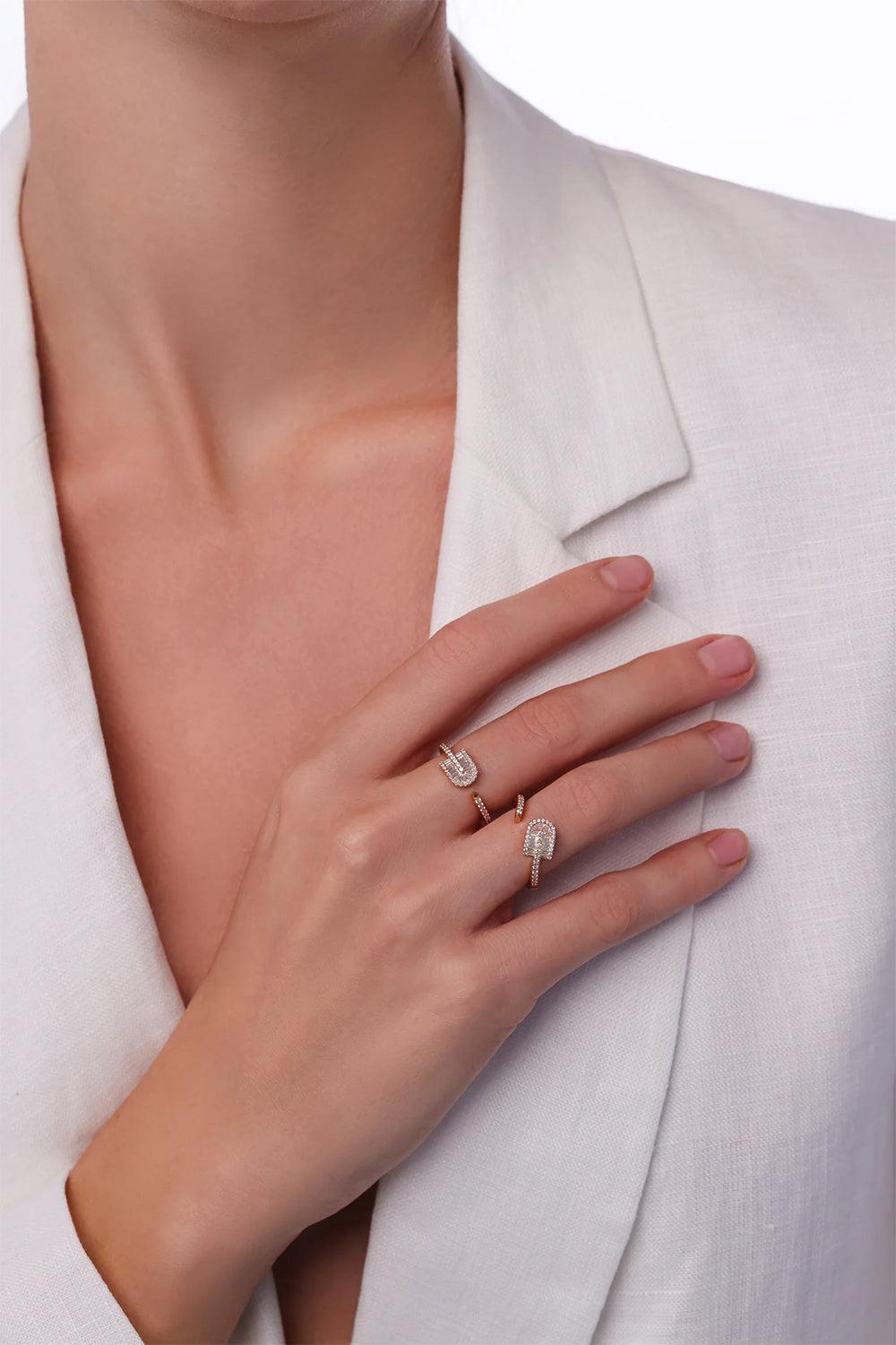 Diamond Baguette U Solo Open Ring - Yellow Gold-YELLOW GOLD-5.5-JEWELRYFINE JEWELRING-U LOS ANGELES