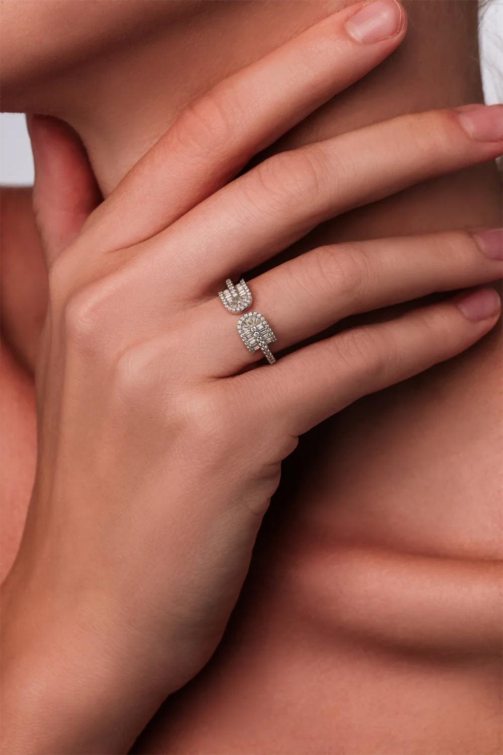 Diamond Baguette U Duo Open Ring-YELLOW GOLD-6-JEWELRYFINE JEWELRING-U LOS ANGELES